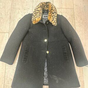 Girls Crewcuts Overcoat with Leopard Fur Collar